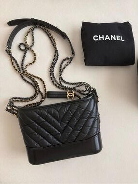 Chanel Small Black Quilted Chevron Gabrielle Hobo Bag